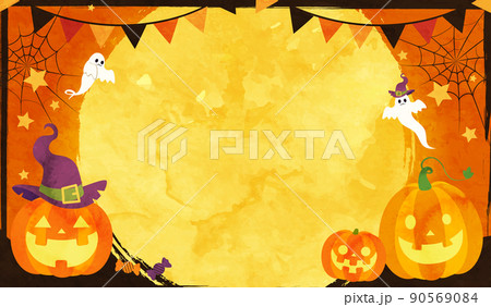 ハロウィンのカボチャと満月のベクターイラスト背景 90569084