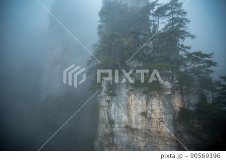 Amazing landscape of mountain and forest in the foggy at Wulingyuan, Hunan, China. Wulingyuan Scenic and Historic Interest Area which was designated a UNESCO World Heritage Site in China Amazing landscape of mountain and forest in the foggy at Wulingyuan, Hunan, China. Wulingyuan Scenic and Historic Interest Area which was designated a UNESCO World Heritage Site in China 90569396