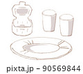 バガスの紙皿と紙コップとランチボックスのイラスト 90569844