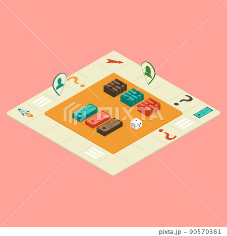 Isometric board game. Business concept. Game with money and cards 90570361