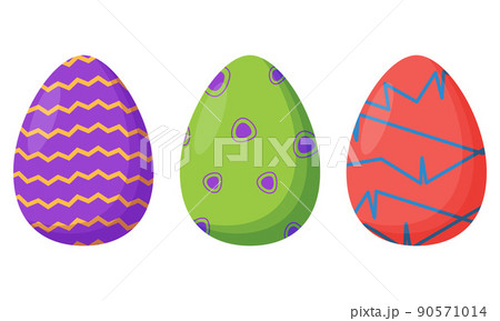 Set of colorful decorated Easter eggs isolated on a white background. Spring holiday. Happy easter eggs. Seasonal celebration. 90571014