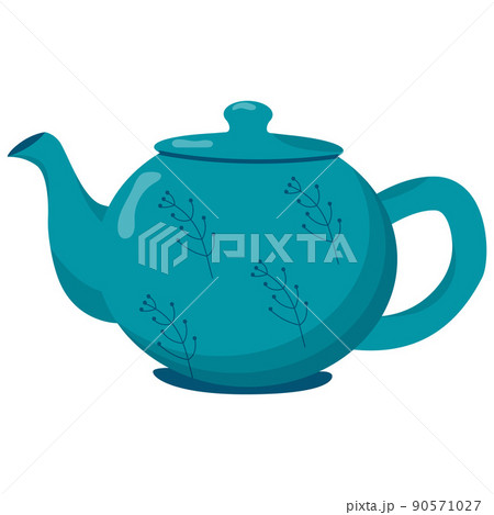 Ceramic kitchenware. Cute handmade ceramic teapot. Kitchen tools, pottery. Flat vector illustration Ceramic kitchenware. Cute handmade ceramic teapot. Kitchen tools, pottery. Flat vector illustration 90571027