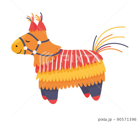 Decorated Mexican Pinata Llama as Colorful Toy Made of Papier-mache with Treats for Child Party Celebration Vector Illustration 90571396