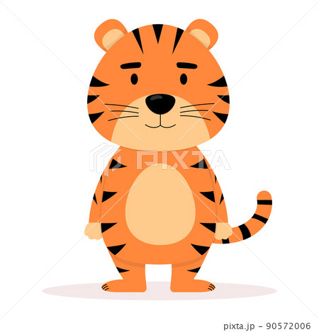 Cute cartoon tiger. Funny animal. Flat vector illustration 90572006