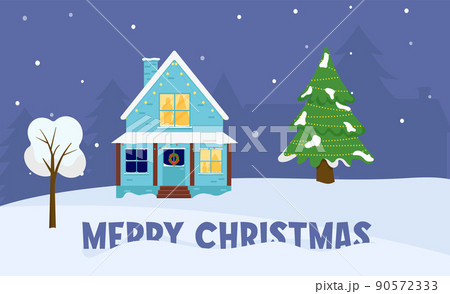 Family house. Merry Christmas winter. Christmas street 90572333