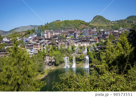 Street view local in Furong Ancient Town (Furong Zhen, Hibiscus Town), China. Furong Ancient Town is famous tourism attraction place. 90573551