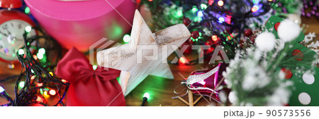 Christmas bauble decorations winter flora and traditional symbols of festive season Christmas bauble decorations winter flora and traditional symbols of festive season 90573556