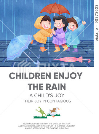 Poster template with children rainy season concept,watercolor style Poster template with children rainy season concept,watercolor style 90575605