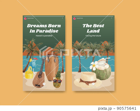 Instagram template with aloha Hawaii concept,watercolor style 90575641