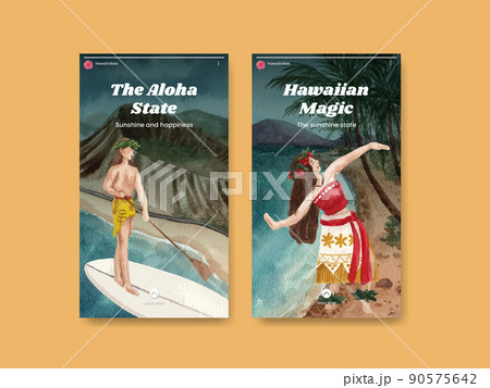 Instagram template with aloha Hawaii concept,watercolor style 90575642