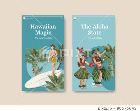 Instagram template with aloha Hawaii concept,watercolor style 90575645