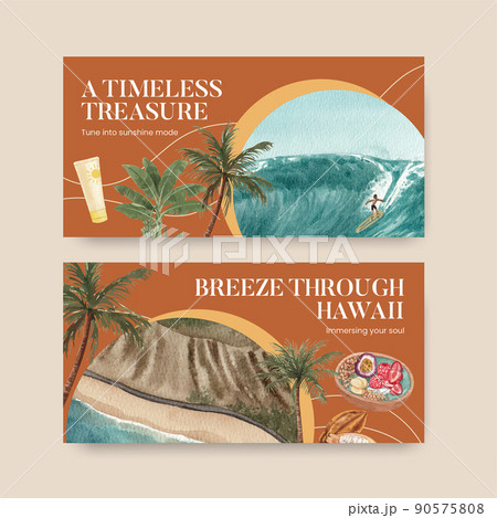 Twitter template with aloha Hawaii concept,watercolor style 90575808