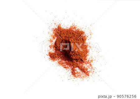 Crushed red pepper chilli pile from top on white background 90576256