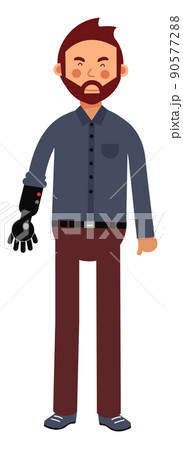 Man with artificial arm. Human limb prothesis. Handicapped person 90577288