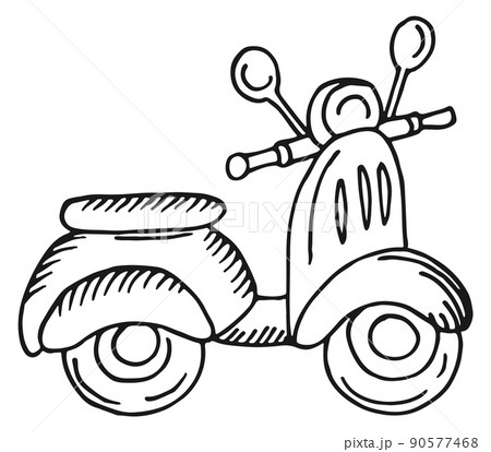 Motorcycle sketch. Hand drawn moped. Funny vehicle 90577468