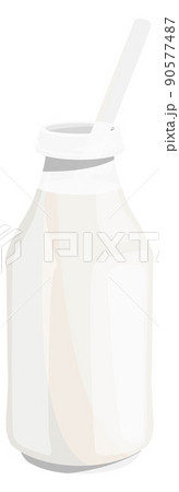 White glass bottle with straw. Cartoon milk icon 90577487