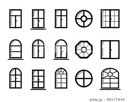 Set Windows icon, glyph style. Black icons. arch and round window frames 90577644