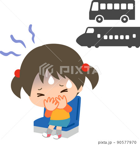 乗り物酔いしている女の子のイラスト素材