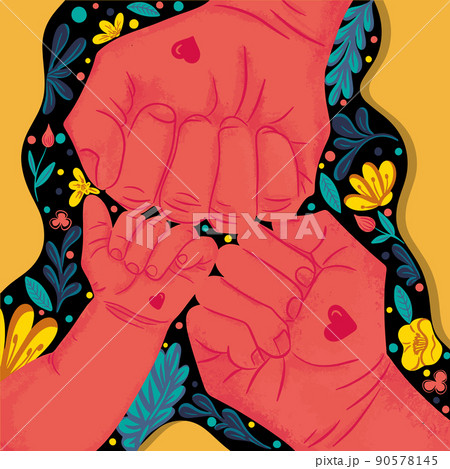 Three hands clenched into fists. The concept of supporting the family, generations, people. Love, understanding and trust. Diverse human hands united for social freedom and peace. 90578145