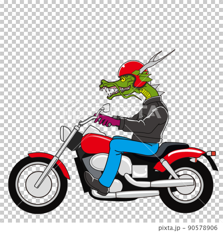 Cool Cartoon Rider Crocodile Character on Chopper Motorbike