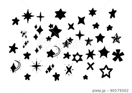 Vector set of stars in doodle style isolated on white background. Glyph vector illustration of hand drawn stars. 90579302