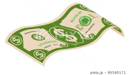 Flying dollar. Green paper banknote. Cartoon money Flying dollar. Green paper banknote. Cartoon money 90580171