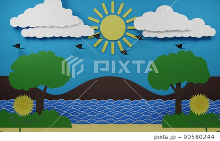landscape of river in summer in day time.3d rendering. landscape of river in summer in day time.3d rendering. 90580244