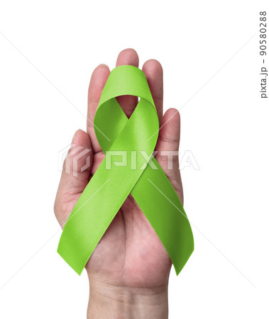 Lime green ribbon for awareness on Mental health illness, Lymphoma Cancer, Lyme Disease, Spinal Cord Injuries, Kabuki Syndrome, Duchenne Muscular Dystrophy, and Sexually Transmitted diseases 90580288