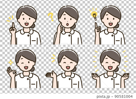 看護師の女性の表情バリエーションのイラストセット(肌色ありバージョン) 看護師の女性の表情バリエーションのイラストセット(肌色ありバージョン) 90581004