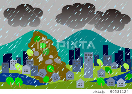 豪雨による土砂崩れのイラスト 豪雨による土砂崩れのイラスト 90581124