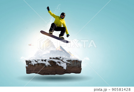 Snowboarder and Alps landscape . Mixed media 90581428