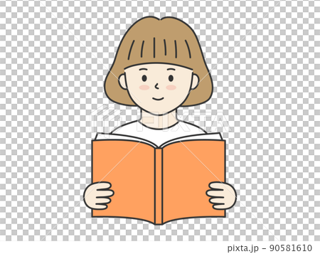 一個女孩讀一本書的插圖 90581610