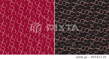 Seamless abstract pattern with circles on a red burgundy and black background. Set of two options 90582116