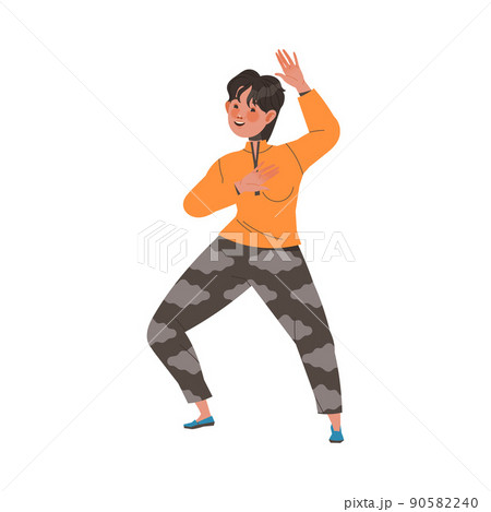 Man Character Practicing Tai Chi and Qigong Exercise as Internal Chinese Martial Art Vector Illustration 90582240