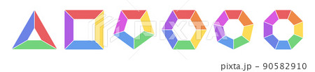 Triangle and square infographic polygon set, pentagon and hexagon diagram, heptagon and octagon scheme template. Separate elements layout. Red, yellow, green, blue, purple color. 90582910
