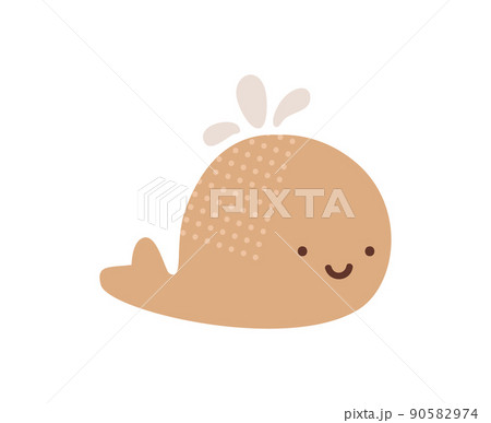 Hand drawn Cute Vector whale. doodle illustration Coloring book for children. Marine flora and fauna. Animals in ocean 90582974
