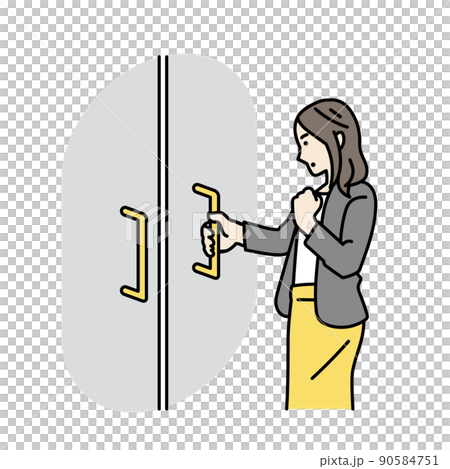 ドアを開ける女性のイラスト 90584751