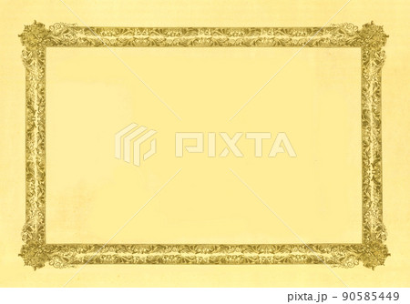 古く黄ばんだ賞状、表彰状のフレーム素材。 90585449