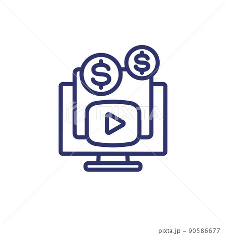 Video monetization line icon on white 90586677