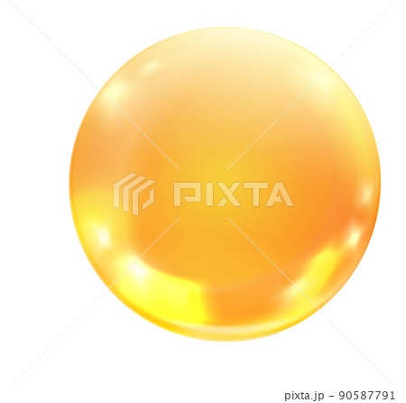 Golden serum capsule. Golden sphere. Realistic drop 90587791