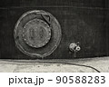 Black and white manhole on the fuel tank shell storage tank 90588283