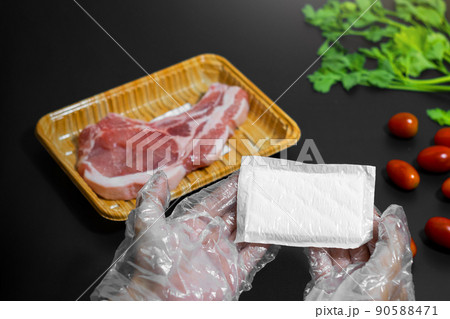 beef steak on plastic packaging with food absorbent in supermarket, Good quality for food store beef steak on plastic packaging with food absorbent in supermarket, Good quality for food store 90588471