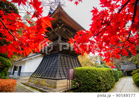 秋の信州上田 紅葉の安楽寺 鐘楼 秋の信州上田 紅葉の安楽寺 鐘楼 90588577