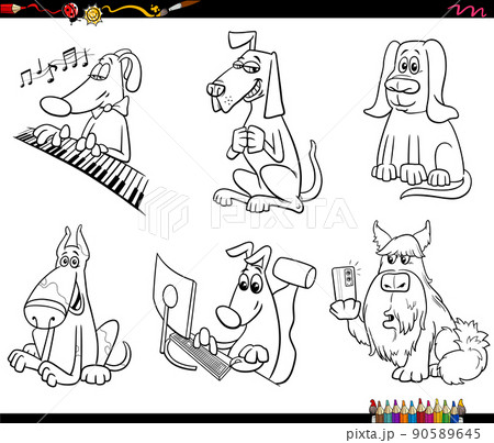 cartoon dogs animal characters set coloring book page 90589645