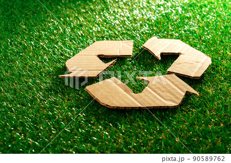 Recycling eco concept with cardboard recycle sign 90589762