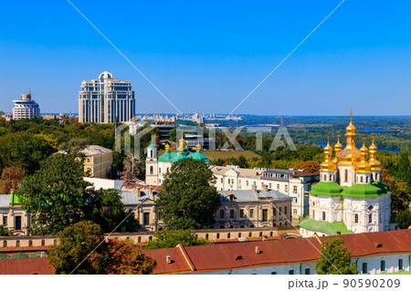 View of Church of All Saints in Kiev Pechersk Lavra (Kiev Monastery of the Caves) in Ukraine. Kiev cityscape 90590209