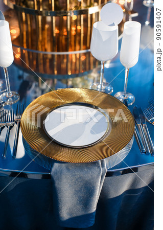 Table set for wedding or another catered event dinner 90591407