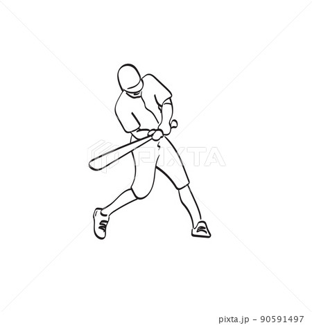 line art baseball batter hitting ball illustration vector hand drawn isolated on white background line art baseball batter hitting ball illustration vector hand drawn isolated on white background 90591497