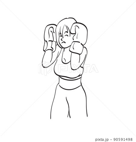 line art half length of woman with boxing gloves illustration vector hand drawn isolated on white background line art half length of woman with boxing gloves illustration vector hand drawn isolated on white background 90591498