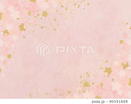 桜の花を散りばめた和紙背景イラスト素材 桜の花を散りばめた和紙背景イラスト素材 90591699